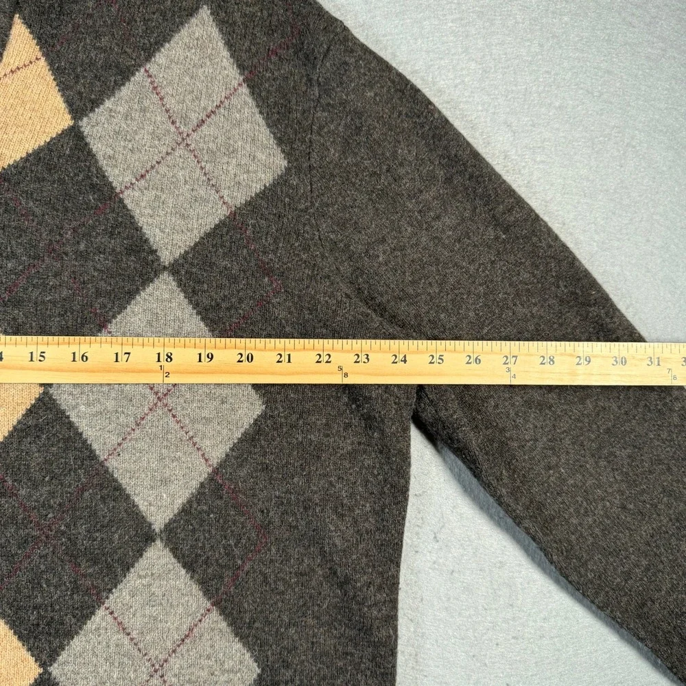 Vintage J Crew Mens Argyle‎ Quarter Zip Sweater Wool XL Brown Tan Gray